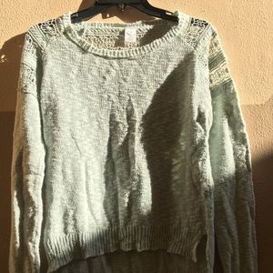 Sea Green High-Low Sweater with Embroidery